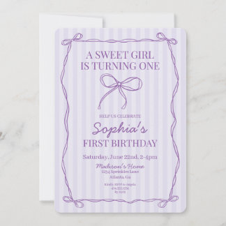 Lila Coquette Bow Pastel Lavender Geburtstagsparty Einladung