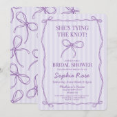 Lila Coquette-Bow verbindet das Brautparty des Kno Einladung (Vorne/Hinten)