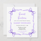 Lila Coquette Ribbon 16 . Geburtstag Einladung (Vorderseite)