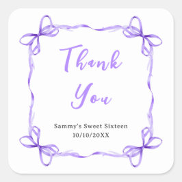 Lila Coquette Ribbon 16 . Geburtstag Vielen Dank Quadratischer Aufkleber