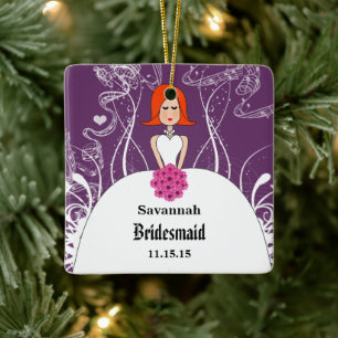 Lila & Coral Wedding Red Hair Bridesmaid Keramikornament