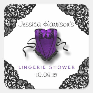 Lila Corset & Black Lace Fingerie-Aufkleber Quadratischer Aufkleber