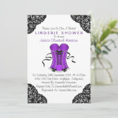 Lila Corset & Black Lace Fingerie Dusche Einladung (Stehend Vorderseite)