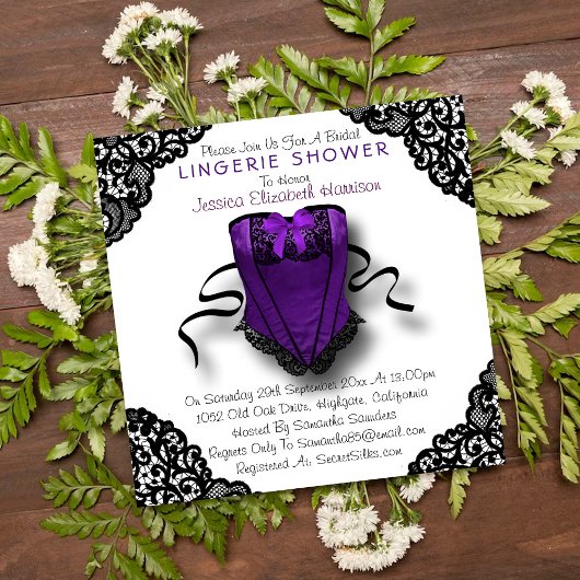 Lila Corset & Black Lace Fingerie Dusche Einladung