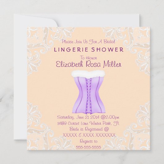 Lila Corset & White Lace Lingerie Brautparty Einladung (Vorderseite)