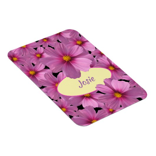 Lila Cosmos-Blume-Design auf schwarzem Hintergrund Magnet (Rechte Seite)