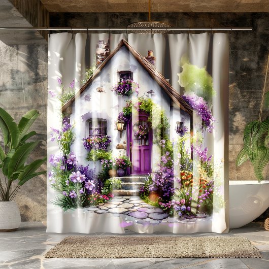 Lila Cottage-Garten-Duschvorhang Duschvorhang