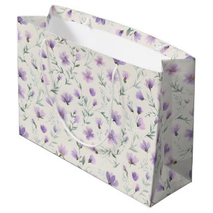 Lila Cottagecore Wildblumen Botanischer Druck Große Geschenktüte