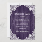 Lila Country Wood Floral Lace Hochzeitssemble Foto Save The Date (Rückseite)