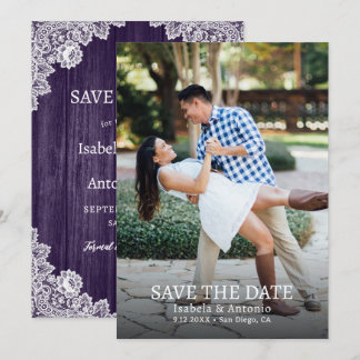 Lila Country Wood Floral Lace Hochzeitssemble Foto Save The Date