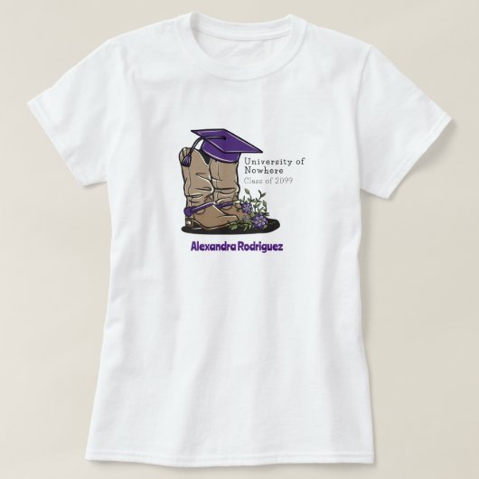 Lila Cowboy Boot Graduation Cap & Blume T-Shirt (Design vorne)