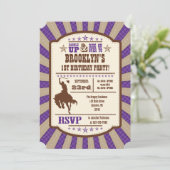 Lila Cowboy Rodeo Geburtstagsparty Einladung (Stehend Vorderseite)