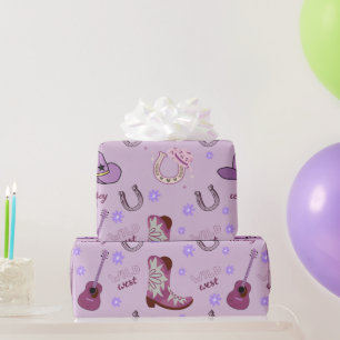 Lila Cowboy Wild West Muster Geschenkpapier