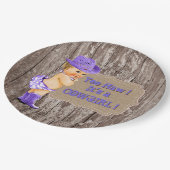 Lila Cowgirl Babydusche Pappteller (Schrägansicht)