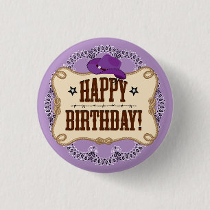 Lila Cowgirl Birthday Button