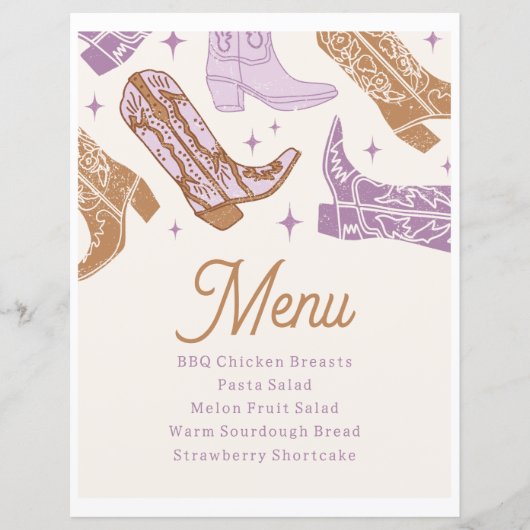 Lila Cowgirl Party Menu (Menü) (Vorderseite)
