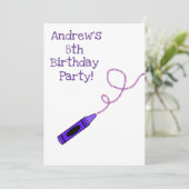 Lila Crayon Birthday Party Einladung (Stehend Vorderseite)