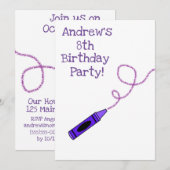 Lila Crayon Birthday Party Einladung (Vorne/Hinten)