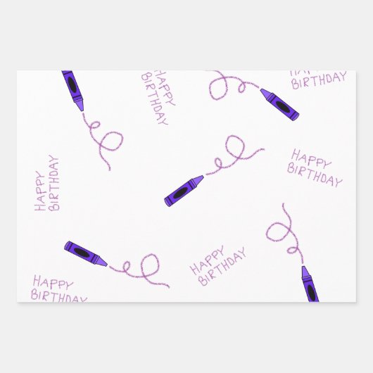 Lila Crayon Geschenkpapier Set (Vorderseite)
