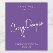 Lila Crazy People Custom Template Wine Label Weinetikett (Einzelnes Label)