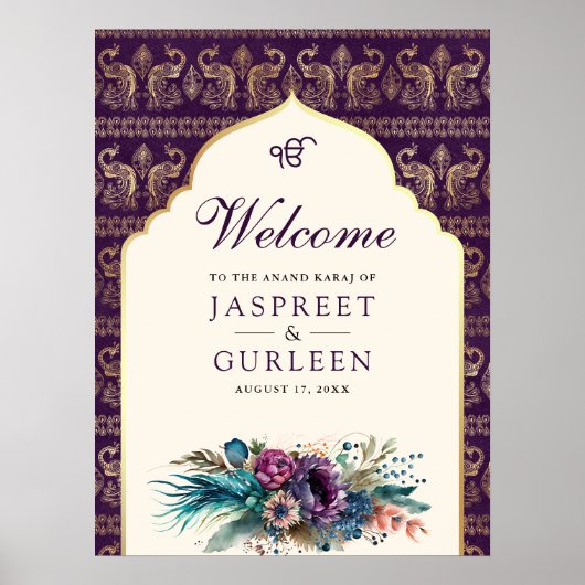 Lila Cream Anand Karaj Wedding Willkommenszeichen Poster (Vorne)