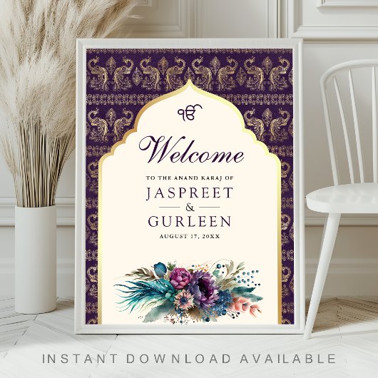 Lila Cream Anand Karaj Wedding Willkommenszeichen Poster