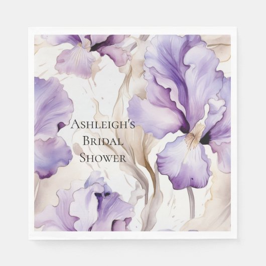 Lila Cream Iris Floral Brautparty Serviette (Vorderseite)