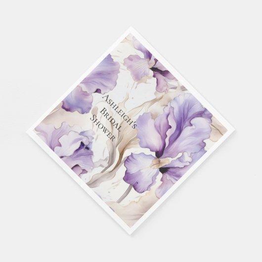 Lila Cream Iris Floral Brautparty Serviette (Ecke)