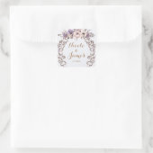 Lila Creme Elegante Botanische Hochzeit Quadratischer Aufkleber (Tasche)
