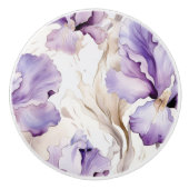 Lila Creme-Iris-Blume Keramikknauf (Vorderseite)