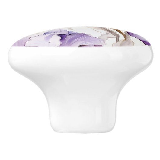 Lila Creme-Iris-Blume Keramikknauf (Seitenansicht)
