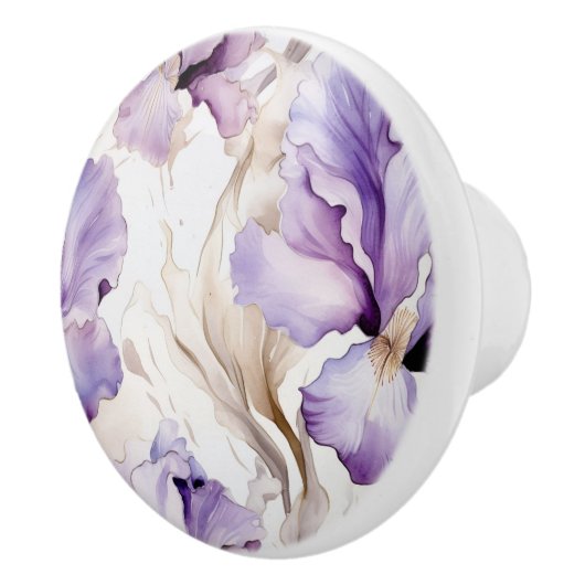 Lila Creme-Iris-Blume Keramikknauf (Rechts)