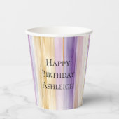 Lila Creme Iris Streifen Geburtstag Pappbecher (Vorderseite)