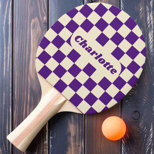 Lila & Creme Karo mit Namen Tischtennis Schläger