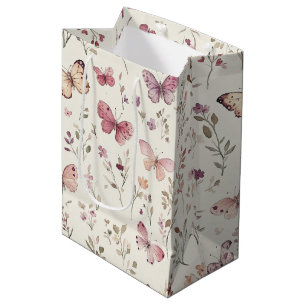 Lila Creme Schmetterlinge Florale Geburtstag Mittlere Geschenktüte