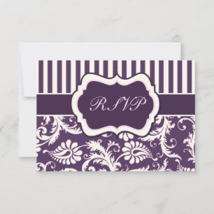 Lila, Creme und rosa gestreifte Damast-Antwortkart RSVP Karte