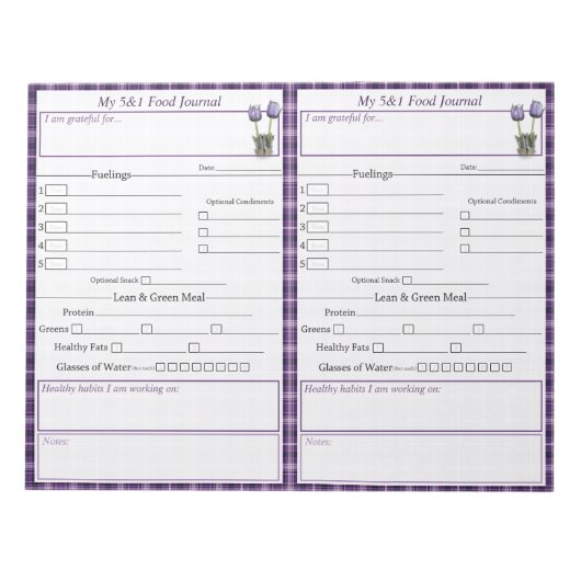 Lila Crocus 5 - 1 Food Journal Pages Notepad Notizblock (Vorderseite)