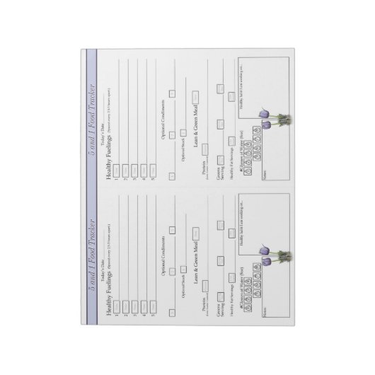 Lila Crocus 5 und 1 Daily Food Tracker Notepad Notizblock (Rotiert)