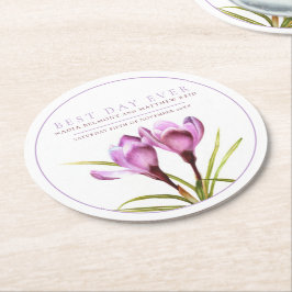 Lila Crocus Aquarellhochzeit am besten am Tag Runder Pappuntersetzer
