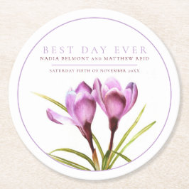 Lila Crocus Aquarellhochzeit am besten am Tag Runder Pappuntersetzer