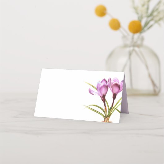 Lila Crocus Aquarellkunst Platzkarten (Vorderseite)