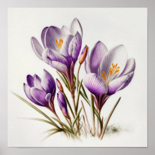 Lila Crocus Blume Art Print Poster