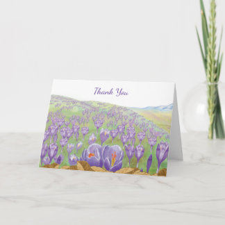 Lila Crocus-Blume auf der Frühjahrshügel-Illustrat Dankeskarte