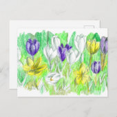 Lila Crocus Blume Forest Floor Frühjahr Kunst Postkarte (Vorne/Hinten)