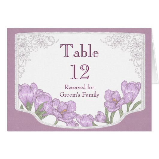 Lila Crocus Blume Hochzeit Tischnummer (Vorderseite (Horizontal))