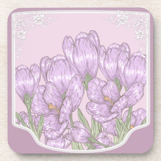 Lila Crocus-Blume im Springtime Getränkeuntersetzer (Vorderseite)