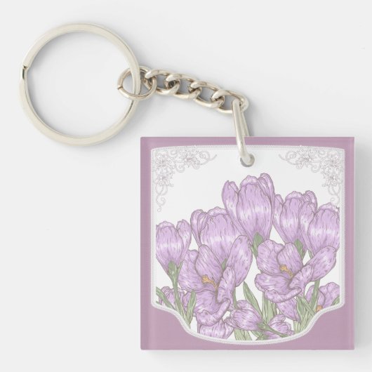 Lila Crocus-Blume im Springtime Schlüsselanhänger (Vorderseite)