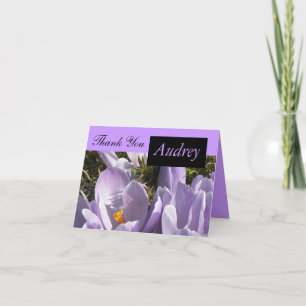 Lila Crocus Dankeschön Karte mit dem Namen