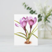 Lila Crocus Fine Art Aquarellkarte Postkarte (Stehend Vorderseite)