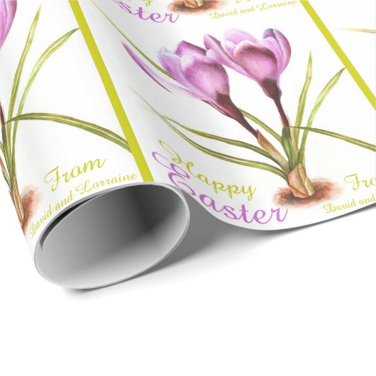 Lila Crocus Fine Art Happy Osterpackung Geschenkpapier (Rolleneckpunkt)